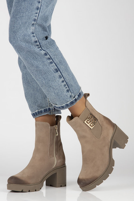 Skórzane botki na obcasie Filippo 60396 Taupe