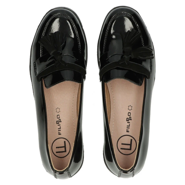 Skórzane półbuty na koturnie Filippo DP3162/24 BK L czarne