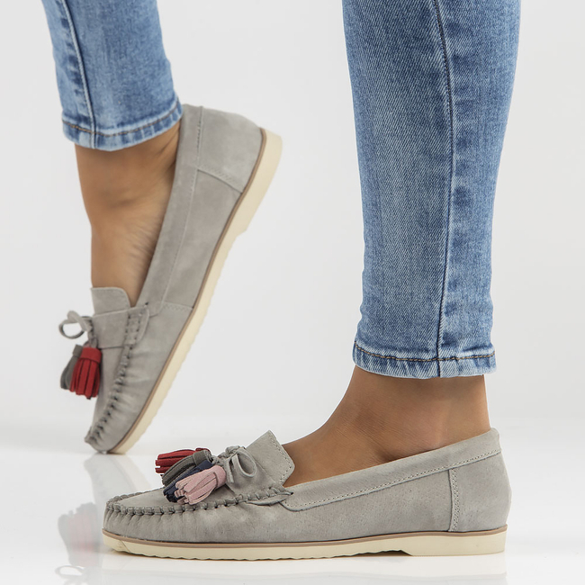 Skórzane mokasyny Filippo DP3512/22 GR szare