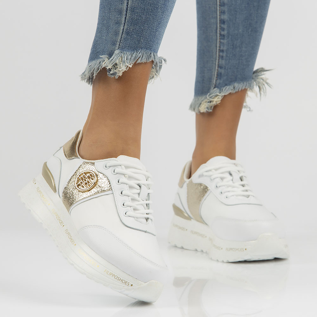 Skórzane Sneakersy Filippo DP3688/22 WH GO białe
