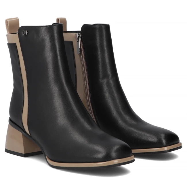 Skórzane botki na obcasie Filippo DBT7350/25 BK BE czarne