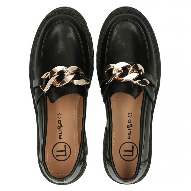 Skórzane półbuty na platformie Filippo DP3221/24 BK czarne