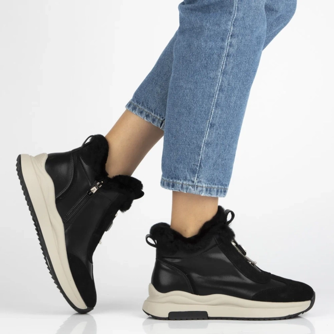 Skórzane botki na platformie Filippo DBT7177/25 BK czarne