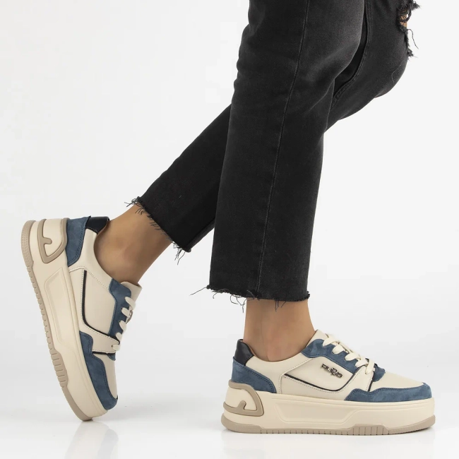 Leather sneakers Filippo DP7116/25 BL BE blue and beige