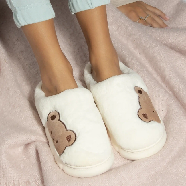 Fur slippers white WS9028-9