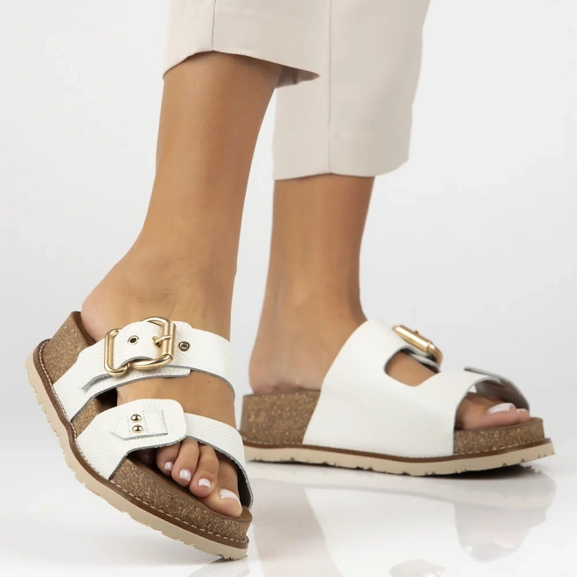 Leather flip-flops Yokono OCA-252 OPAK HIELO white