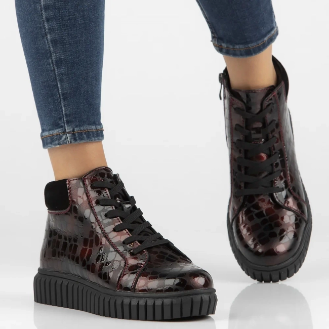 Skórzane botki na platformie Filippo DBT6368/24 BG bordowe