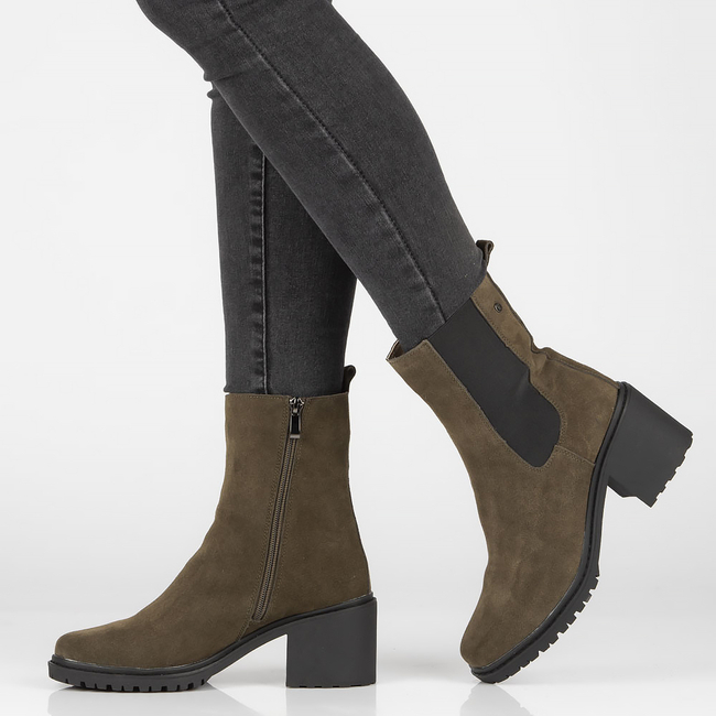 Skórzane botki na obcasie Filippo DBT4183/22 GR oliwkowe