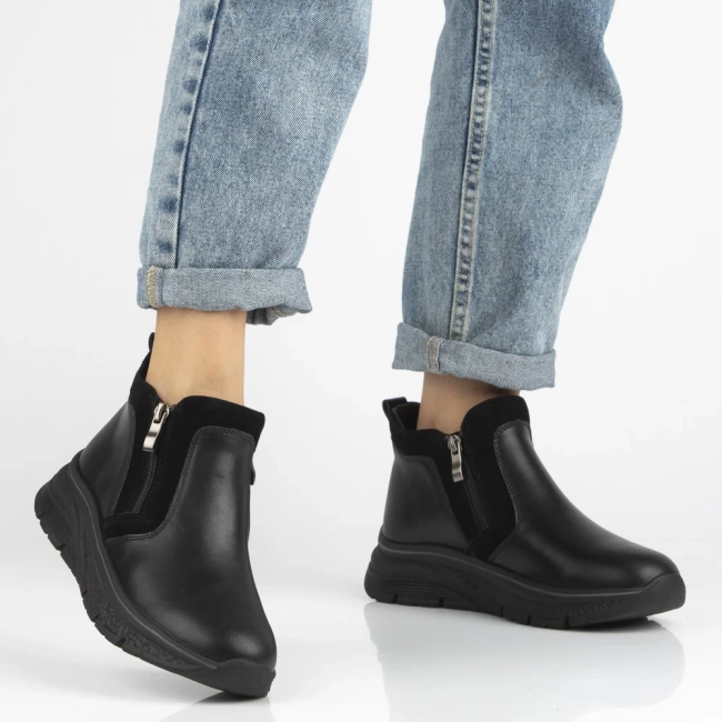 Skórzane botki na platformie Filippo DBT7292/25 BK czarne