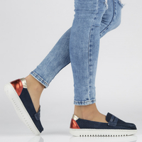 Skórzane półbuty Filippo DP1413/20 NV granatowe