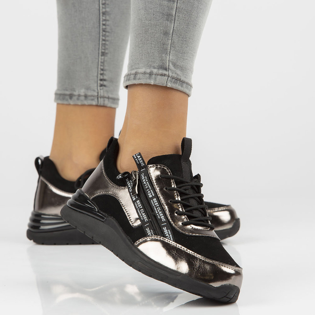 Leather sneakers Filippo DP3149/21 BK GN dark nickel