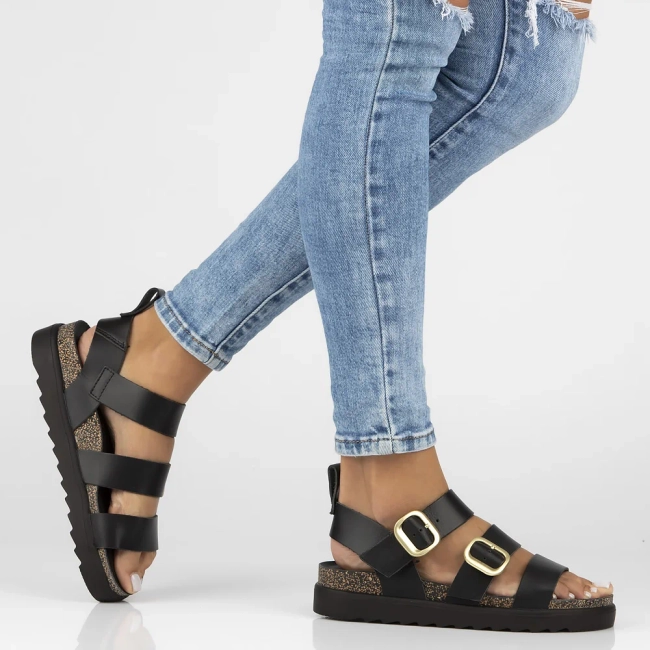 Leather sandals TUNEZ-127 VAQ NEGRO black