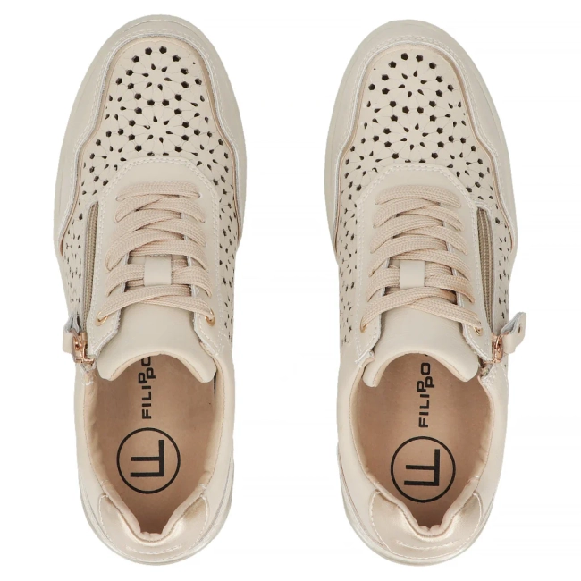Skórzane sneakersy na platformie Filippo DP7677/26 BE beżowe