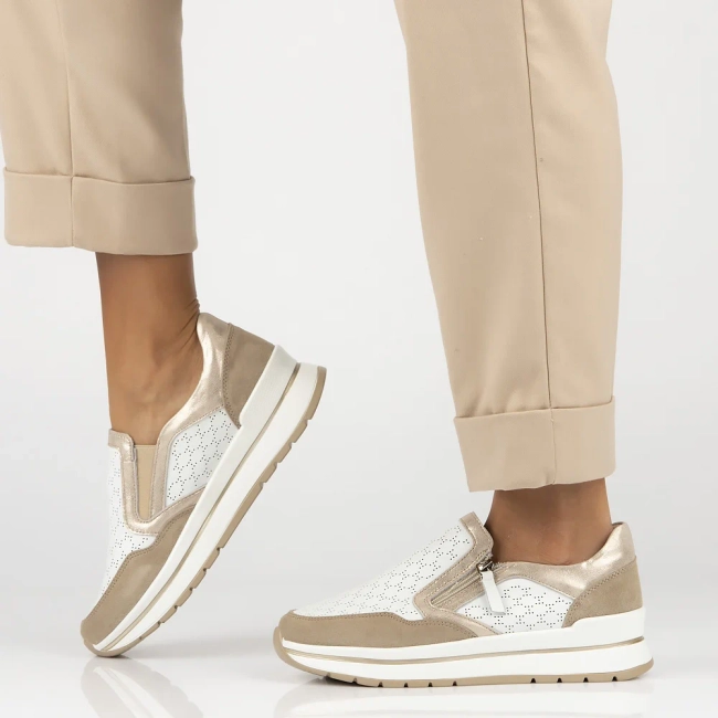 Skórzane półbuty na platformie Filippo DP6777/25 WH BE biało beżowe