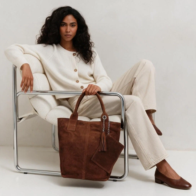 Brown suede leather handbag Toscanio 1101