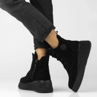 Skórzane botki na platformie Filippo DBT7288/25 BK czarne