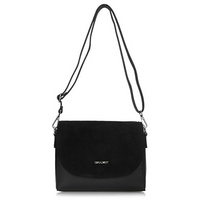 Handbag Toscanio Leather Messenger Bag Suede Flap A179 black
