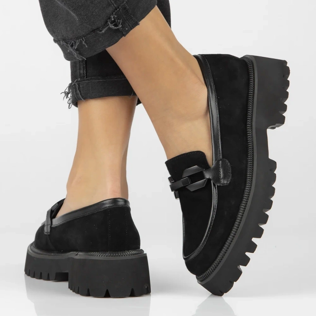 Skórzane półbuty na platformie Filippo DP6486/24 BK czarne