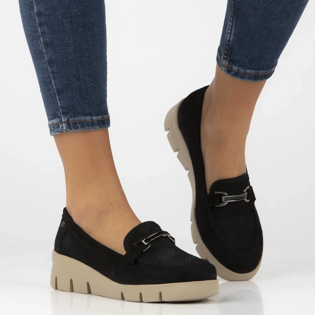 Skórzane półbuty na platformie Filippo DP7002/25 BK czarne