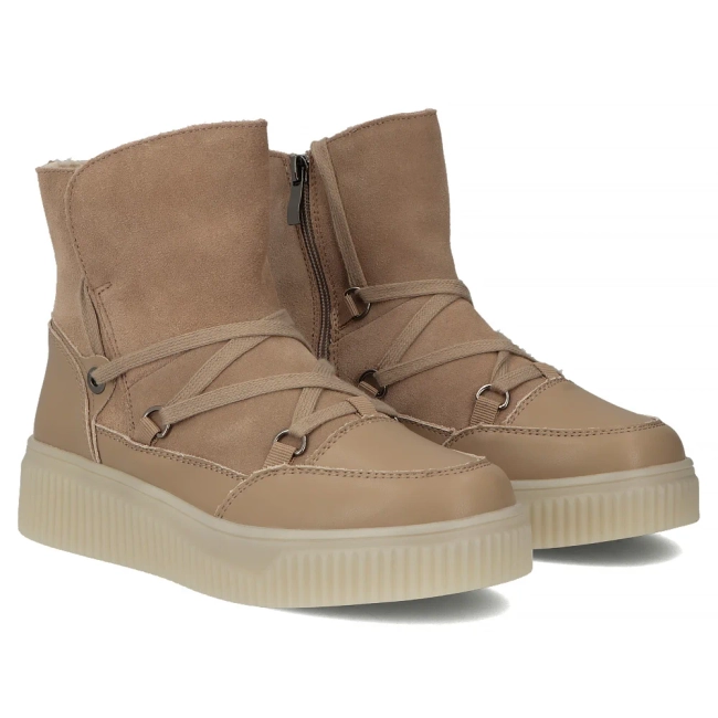 Skórzane botki na platformie Filippo DBT7162/25 BE beżowe