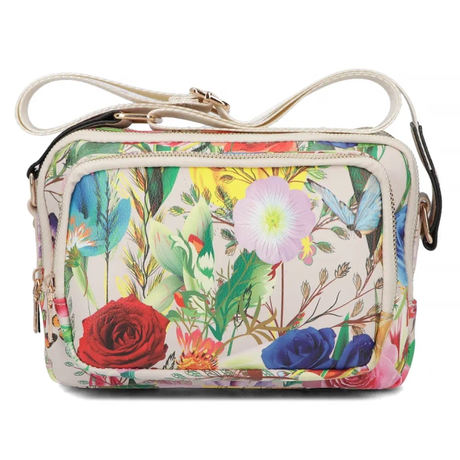 Messenger bag beige flowers