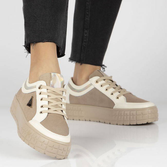 Skórzane półbuty na platformie Filippo DP4245/23 BE beżowe