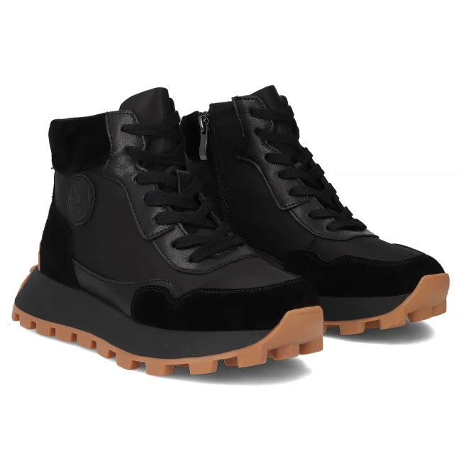 Skórzane botki na platformie Filippo DBT7158/25 BK czarne