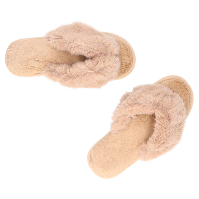 Khaki fur slippers