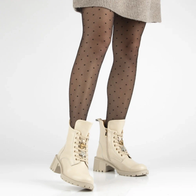 Skórzane botki na obcasie Filippo DBT7132/25 BE beżowe