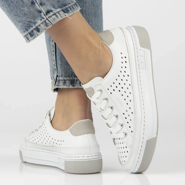 Skórzane sneakersy Rieker L8849-80 białe