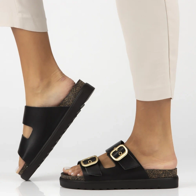 Leather flip-flops Yokono TUNEZ-130 VAQ NEGRO black