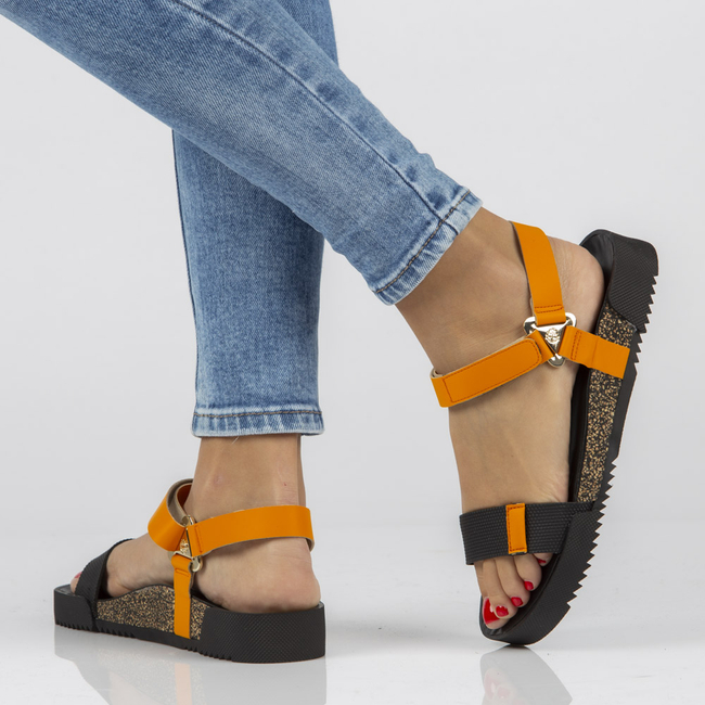 Leather sandals Yokono ROSS-002 black and orange