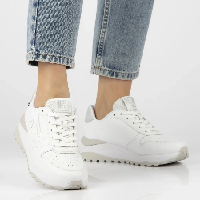 Skórzane sneakersy Rieker W2502-80 białe