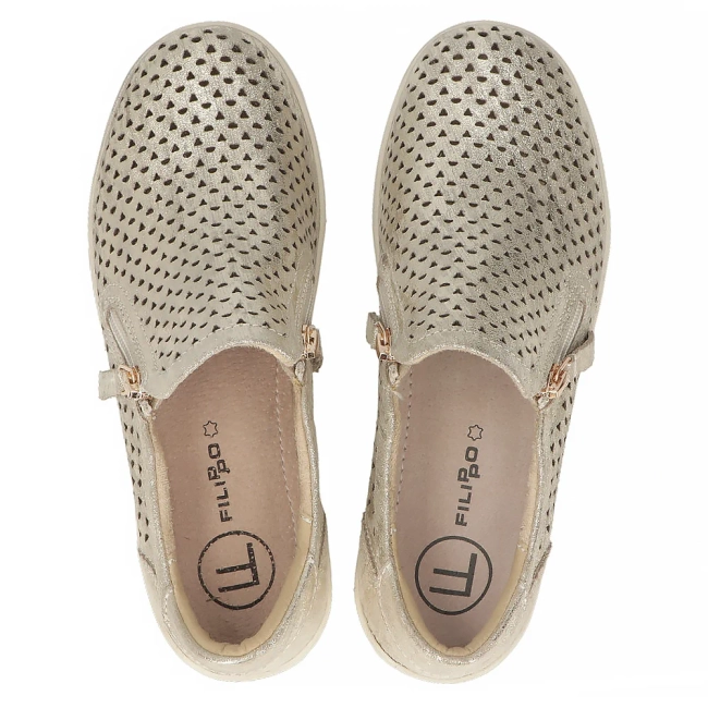 Skórzane półbuty na koturnie Filippo DP6210/25 GO złote