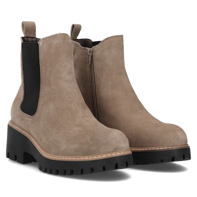 Skórzane botki na platformie Filippo DBT4805/24 TP BK beżowe