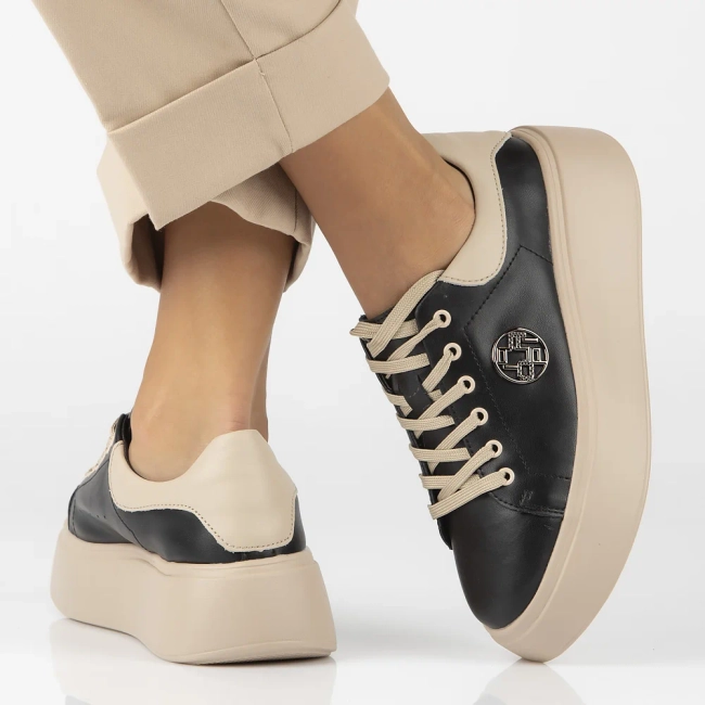 Skórzane sneakersy Filippo DP6058/24 BK BE czarno-beżowe