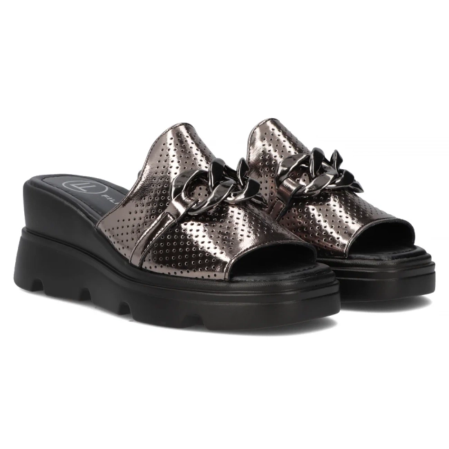 Skórzane klapki Filippo DK6144/24 GN Gun metal