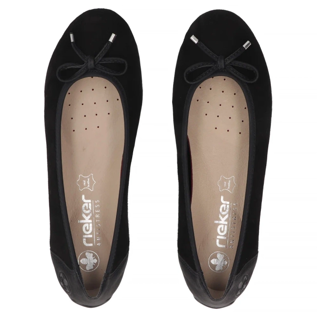 Skórzane baleriny Rieker 43850-01 czarne