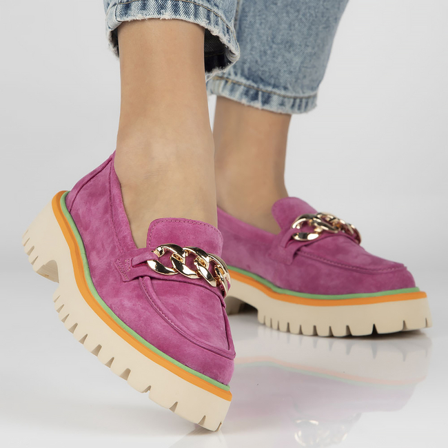 Skórzane półbuty na platformie Filippo DP4589/23 FH różowe