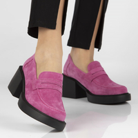 Skórzane półbuty na obcasie Filippo DP4685/23 FH różowe