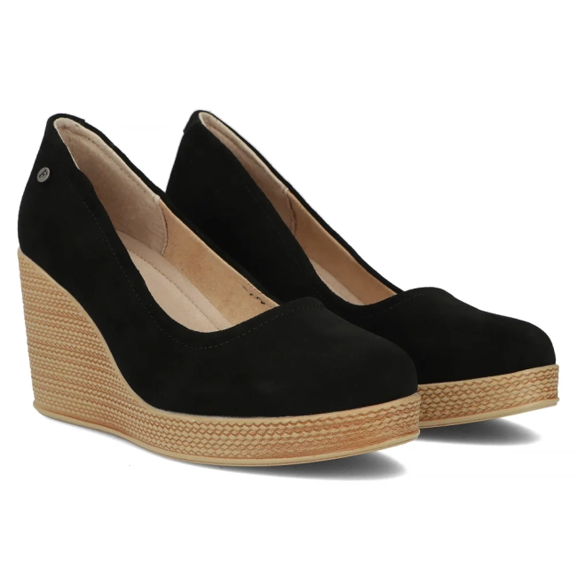 Skórzane półbuty na koturnie Filippo DP3521/24 BK SU czarne