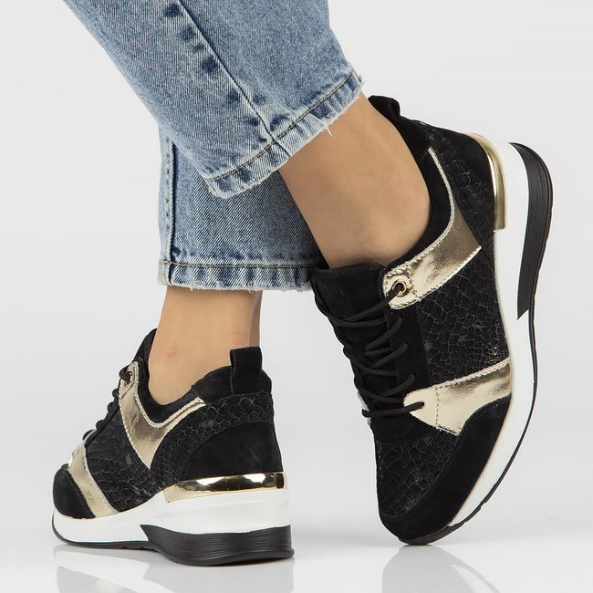 Skórzane sneakersy Filippo DP3170/21 GO czarne złote