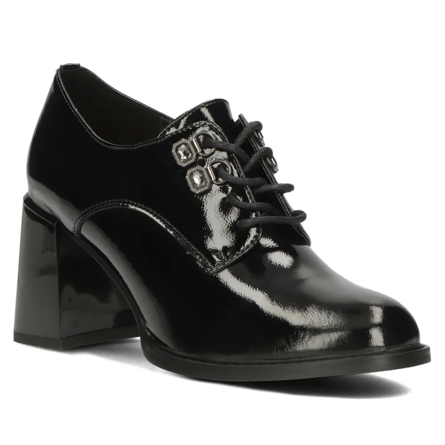 Skórzane półbuty na obcasie Filippo DP4851/23 BK czarne