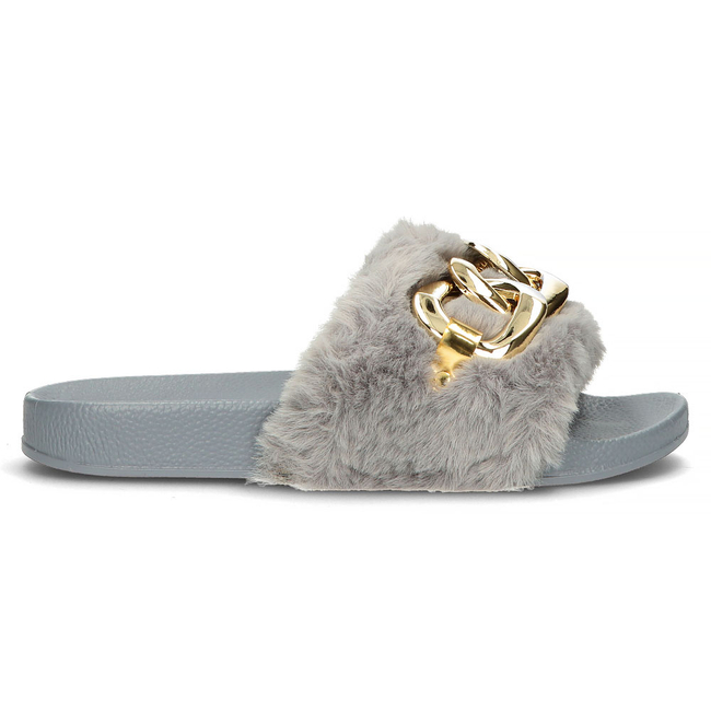Flip flops with fur gold chain QT300 grey