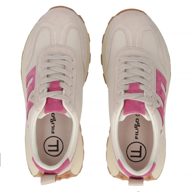 Skórzane sneakersy Filippo DP6743/25 BE FH beżowo różowe