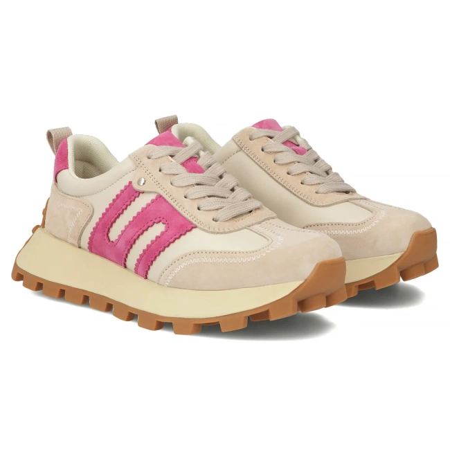 Skórzane sneakersy Filippo DP6743/25 BE FH beżowo różowe