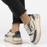 Skórzane sneakersy Filippo DP7116/25 BL BE niebiesko beżowe