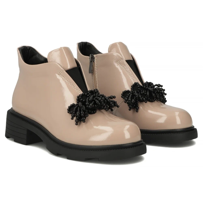 Skórzane botki na obcasie Filippo DBT6370/25 BE beżowe