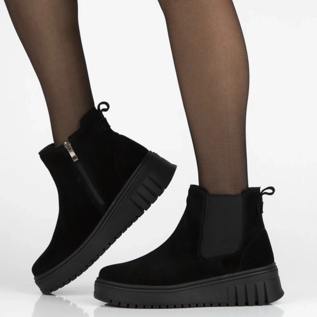 Skórzane botki na platformie Filippo DBT7279/25 BK czarne