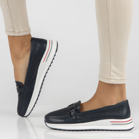 Skórzane półbuty na platformie Filippo DP4400/23 NV granatowe